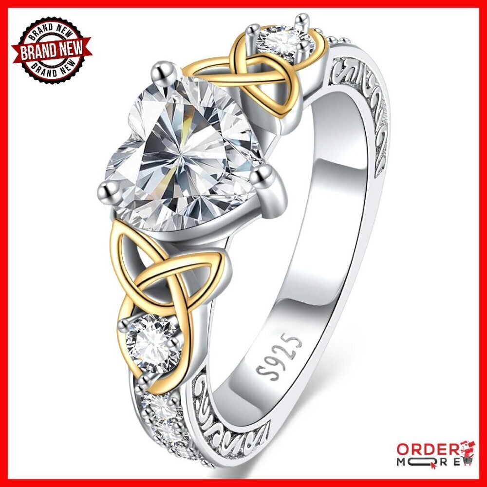 2CT Moissanite Heart Celtic Knot Sterling Silver Ring Size 7